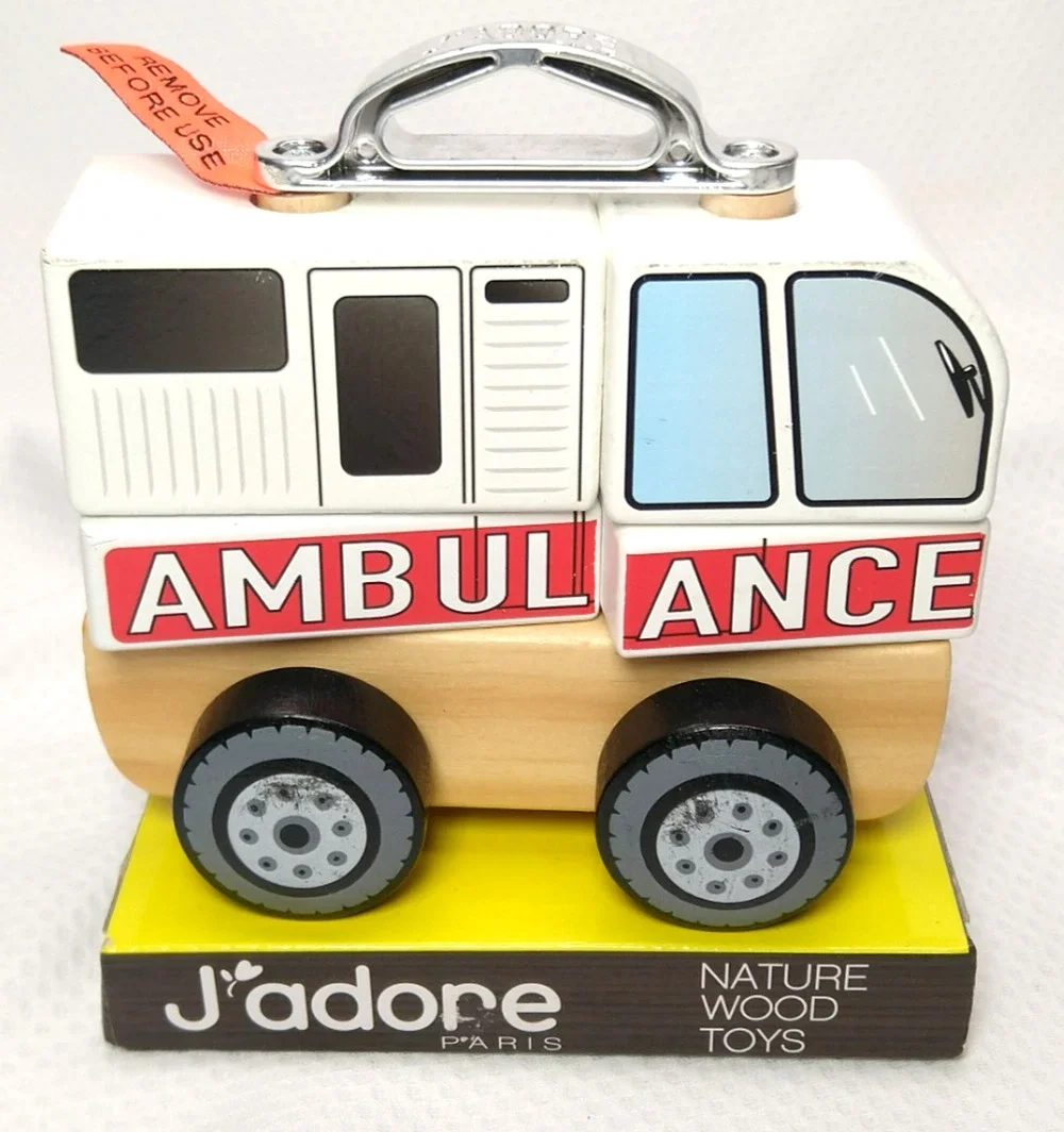 Jadore Nature Wood Toys Wooden Ambulance Stacking Block Vehicle Preschool Play